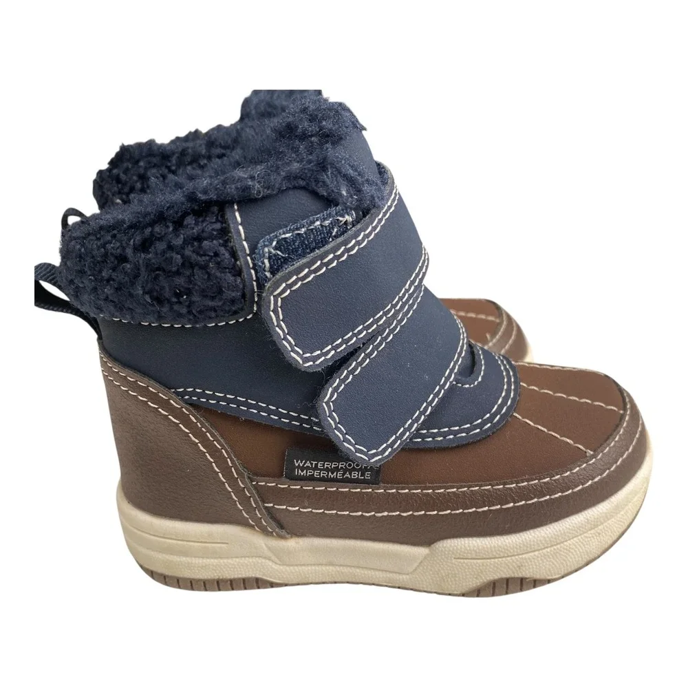 H&M Kids Waterproof Winter‎ Snow Boots Brown Blue Faux Fur Toddler US 5.5
